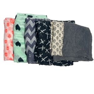 Infinity Scarves Bundle of 5 Lightweight Sheer Skulls Heart Anchor Cross Lace